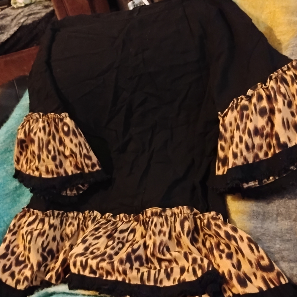 Umgee Black Top with Animal Print Accents